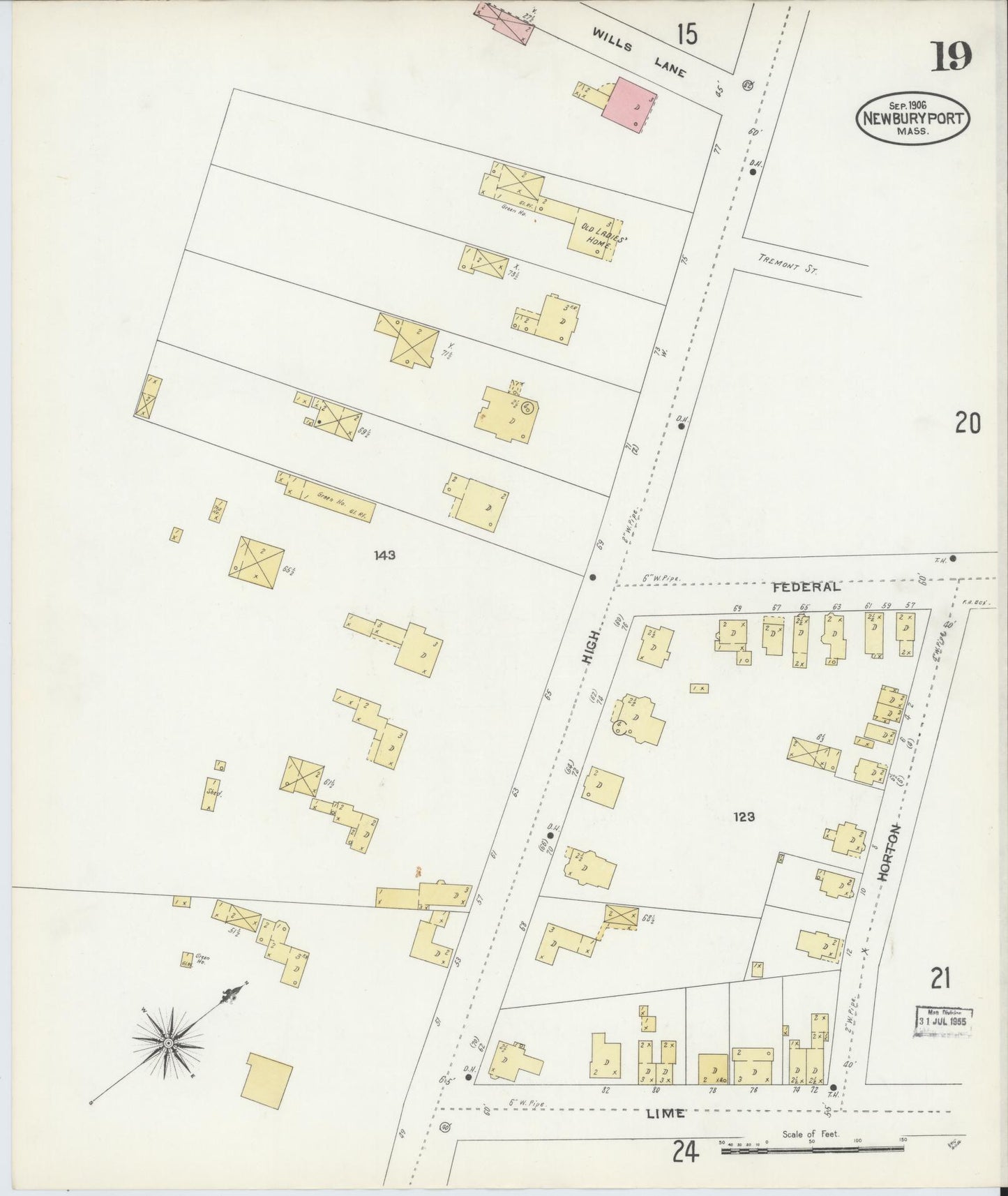 Sanborn Fire Insurance Map from Newburyport, Essex County, Massachusetts (1906), Sheet #0019 - Complete Map Set gallery image, historic Sanborn map, vintage wall art, Massachusetts Massachusetts