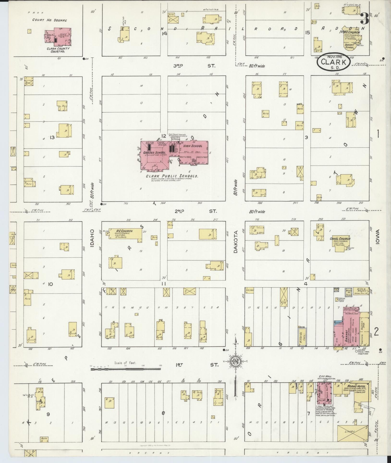 Sanborn Fire Insurance Map from Clark, Clark County, South Dakota (1916), Sheet #0003 - Complete Map Set gallery image, historic Sanborn map, vintage wall art, South Dakota South Dakota