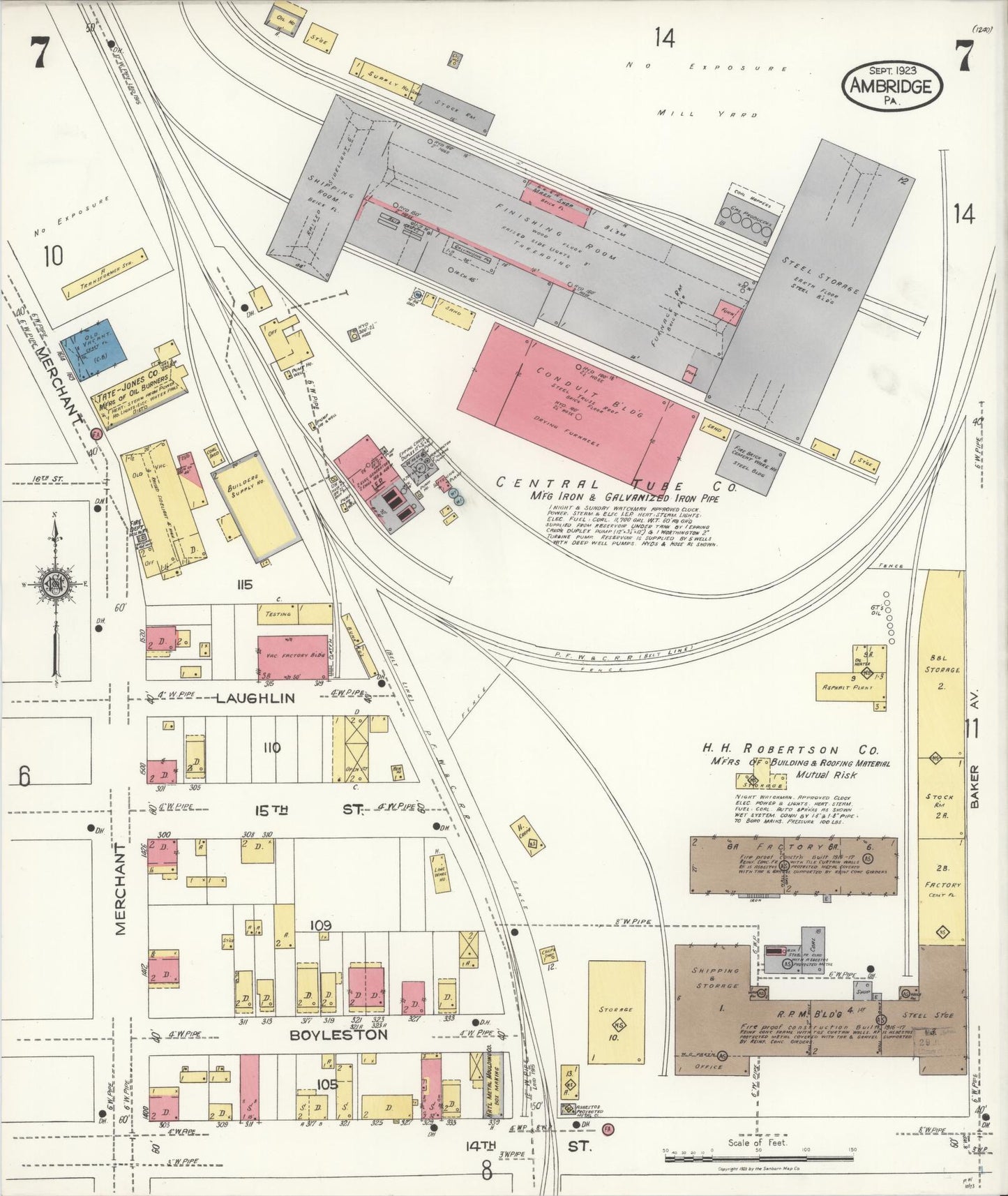 Sanborn Fire Insurance Map from Ambridge, Beaver County, Pennsylvania (1923), Sheet #0007 - Historic Sanborn Fire Insurance Map Print, vintage old map wall art, antique decor, genealogy gift, Pennsylvania Pennsylvania map