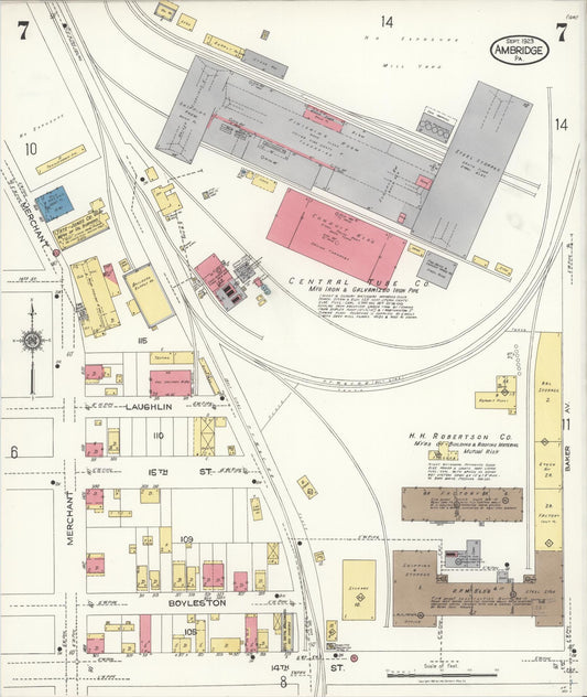 Sanborn Fire Insurance Map from Ambridge, Beaver County, Pennsylvania (1923), Sheet #0007 - Historic Sanborn Fire Insurance Map Print, vintage old map wall art, antique decor, genealogy gift, Pennsylvania Pennsylvania map