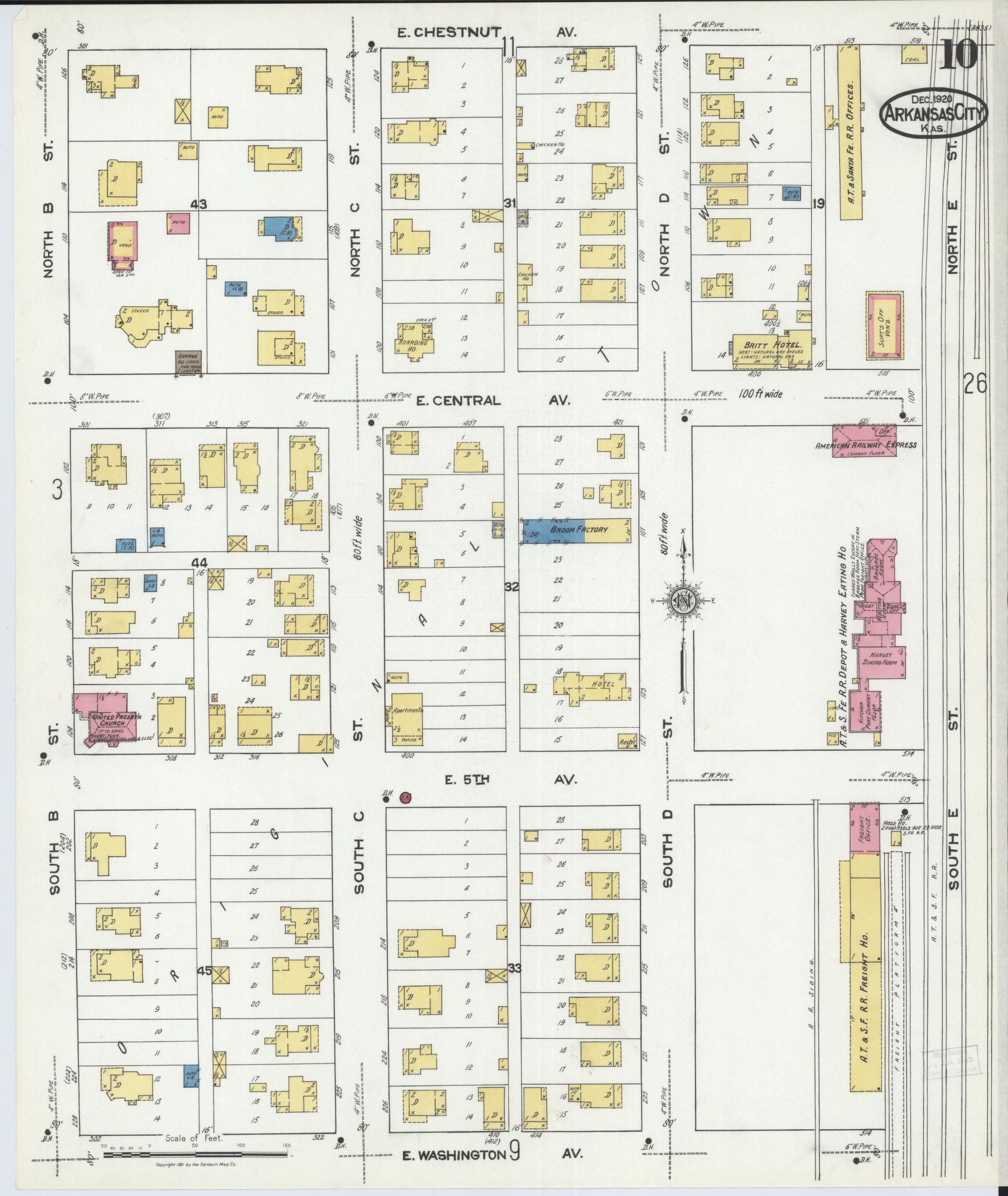 Sanborn Fire Insurance Map from Arkansas City, Cowley County, Kansas (1920), Sheet #0010 - Complete Map Set gallery image, historic Sanborn map, vintage wall art, Kansas Kansas