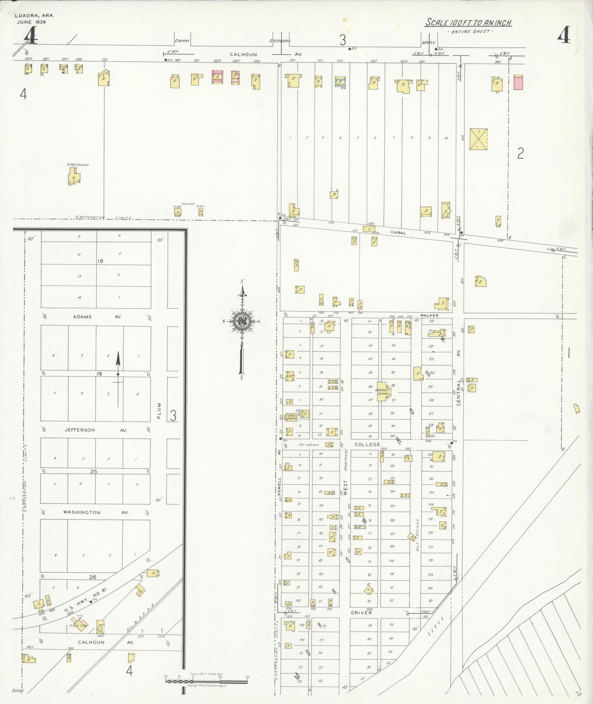 Sanborn Fire Insurance Map from Luxora, Mississippi County, Arkansas (1939), Sheet #0004 - Complete Map Set gallery image, historic Sanborn map, vintage wall art, Luxora Mississippi