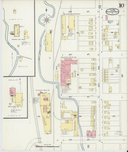 Sanborn Fire Insurance Map from Beaver Falls, Beaver County, Pennsylvania (1896), Sheet #0010 - Complete Map Set gallery image, historic Sanborn map, vintage wall art, Pennsylvania Pennsylvania