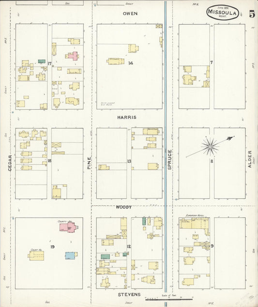 Sanborn Fire Insurance Map from Missoula, Missoula County, Montana (1891), Sheet #0005 - Historic Sanborn Fire Insurance Map Print, vintage old map wall art, antique decor, genealogy gift, Montana Montana map
