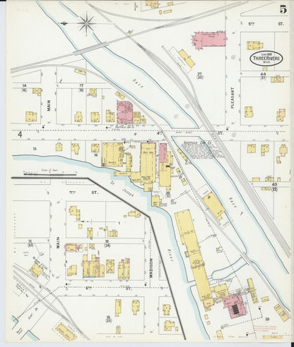 Sanborn Fire Insurance Map from Three Rivers, Saint Joseph County, Michigan (1899), Sheet #0005 - Historic Sanborn Fire Insurance Map Print, vintage old map wall art, antique decor, genealogy gift, Michigan Michigan map