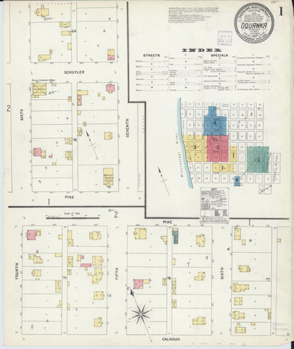 Sanborn Fire Insurance Map from Oquawka, Henderson County, Illinois (1907), Sheet #0001 - Historic Sanborn Fire Insurance Map Print, vintage old map wall art, antique decor, genealogy gift, Illinois Illinois map