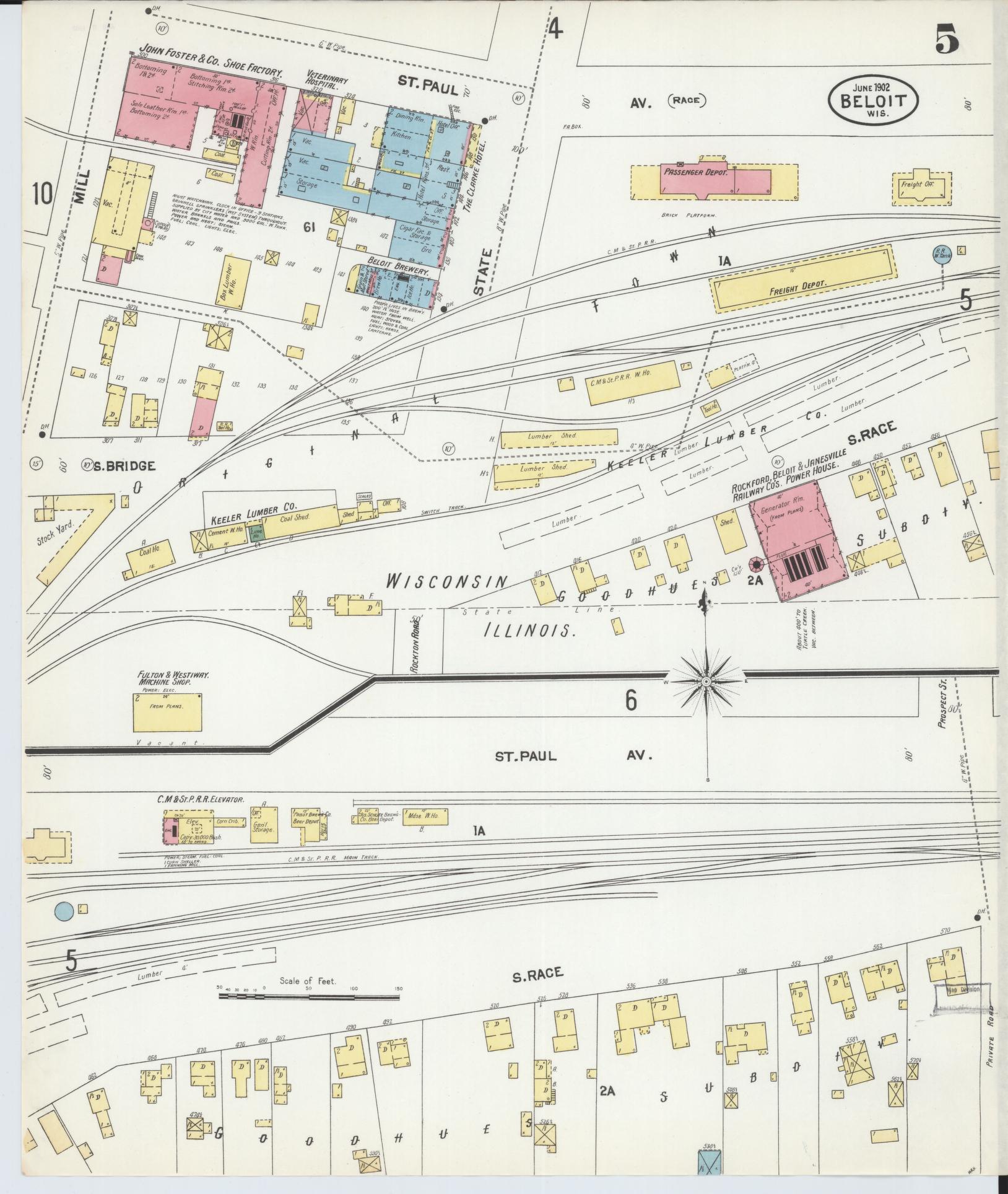 Sanborn Fire Insurance Map from Beloit, Rock County, Wisconsin (1902), Sheet #0005 - Complete Map Set gallery image, historic Sanborn map, vintage wall art, Wisconsin Wisconsin