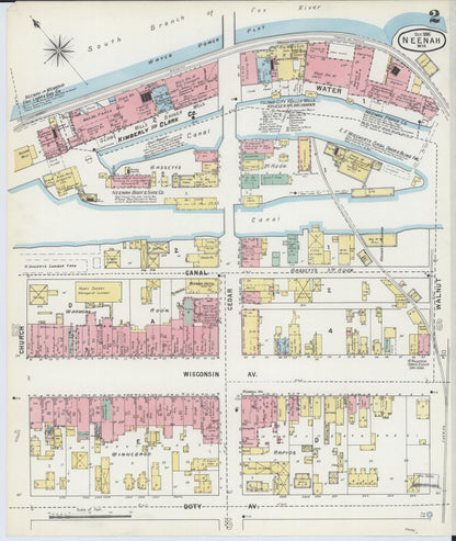 Sanborn Fire Insurance Map from Neenah, Winnebago County, Wisconsin (1895), Sheet #0002 - Complete Map Set gallery image, historic Sanborn map, vintage wall art, Wisconsin Wisconsin