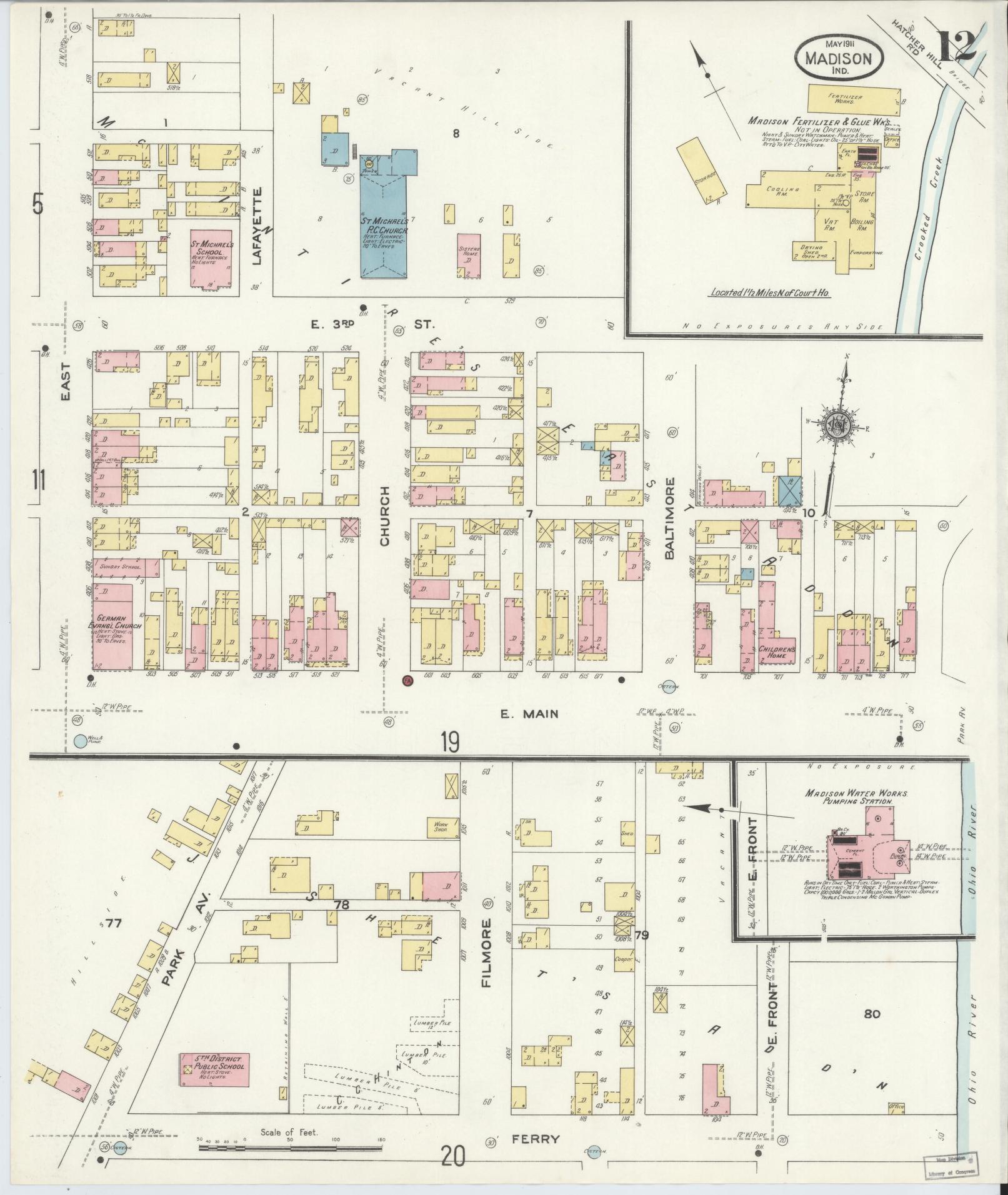 Sanborn Fire Insurance Map from Madison, Jefferson County, Indiana (1911), Sheet #0012 - Complete Map Set gallery image, historic Sanborn map, vintage wall art, Indiana Indiana