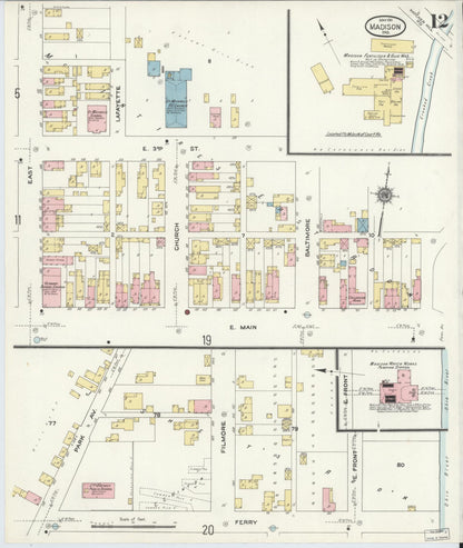Sanborn Fire Insurance Map from Madison, Jefferson County, Indiana (1911), Sheet #0012 - Complete Map Set gallery image, historic Sanborn map, vintage wall art, Indiana Indiana