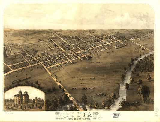 Ionia, Ionia Co., Michigan 1868. (1868) – Historic Bird’s-Eye View Panorama Print
