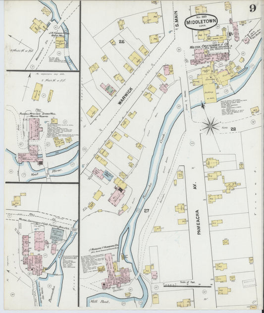 Sanborn Fire Insurance Map from Middletown, Middlesex County, Connecticut (1889), Sheet #0009 - Historic Sanborn Fire Insurance Map Print, vintage old map wall art, antique decor, genealogy gift, Connecticut Connecticut map