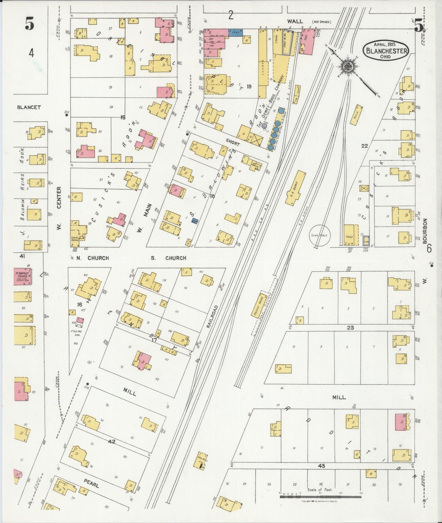 Sanborn Fire Insurance Map from Blanchester, Clinton County, Ohio (1925), Sheet #0005 - Historic Sanborn Fire Insurance Map Print, vintage old map wall art, antique decor, genealogy gift, Ohio Ohio map