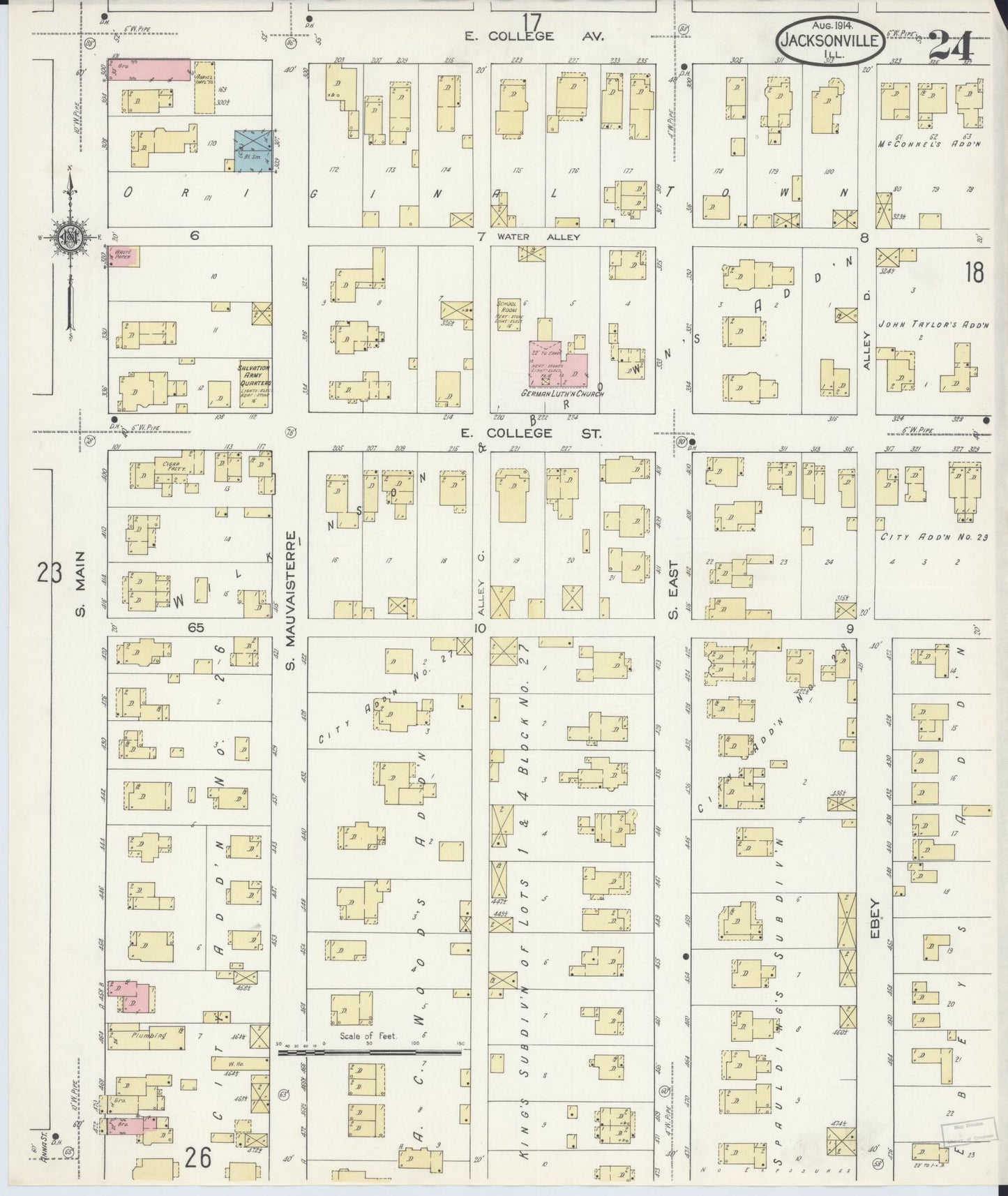 Sanborn Fire Insurance Map from Jacksonville, Morgan County, Illinois (1914), Sheet #0024 - Complete Map Set gallery image, historic Sanborn map, vintage wall art, Illinois Illinois