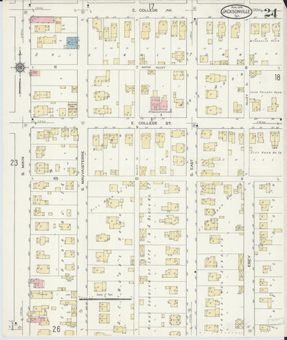 Sanborn Fire Insurance Map from Jacksonville, Morgan County, Illinois (1914), Sheet #0024 - Complete Map Set gallery image, historic Sanborn map, vintage wall art, Illinois Illinois