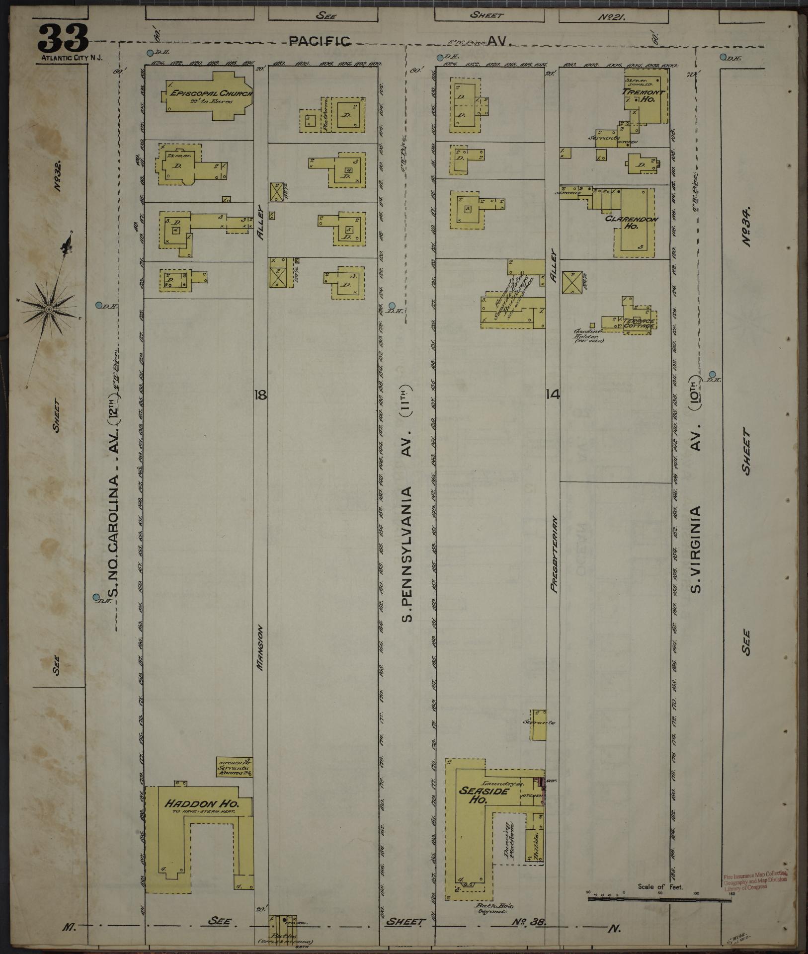 Sanborn Fire Insurance Map from Atlantic City, Atlantic County, New Jersey (1886), Sheet #0033 - Complete Map Set gallery image, historic Sanborn map, vintage wall art, New Jersey New Jersey