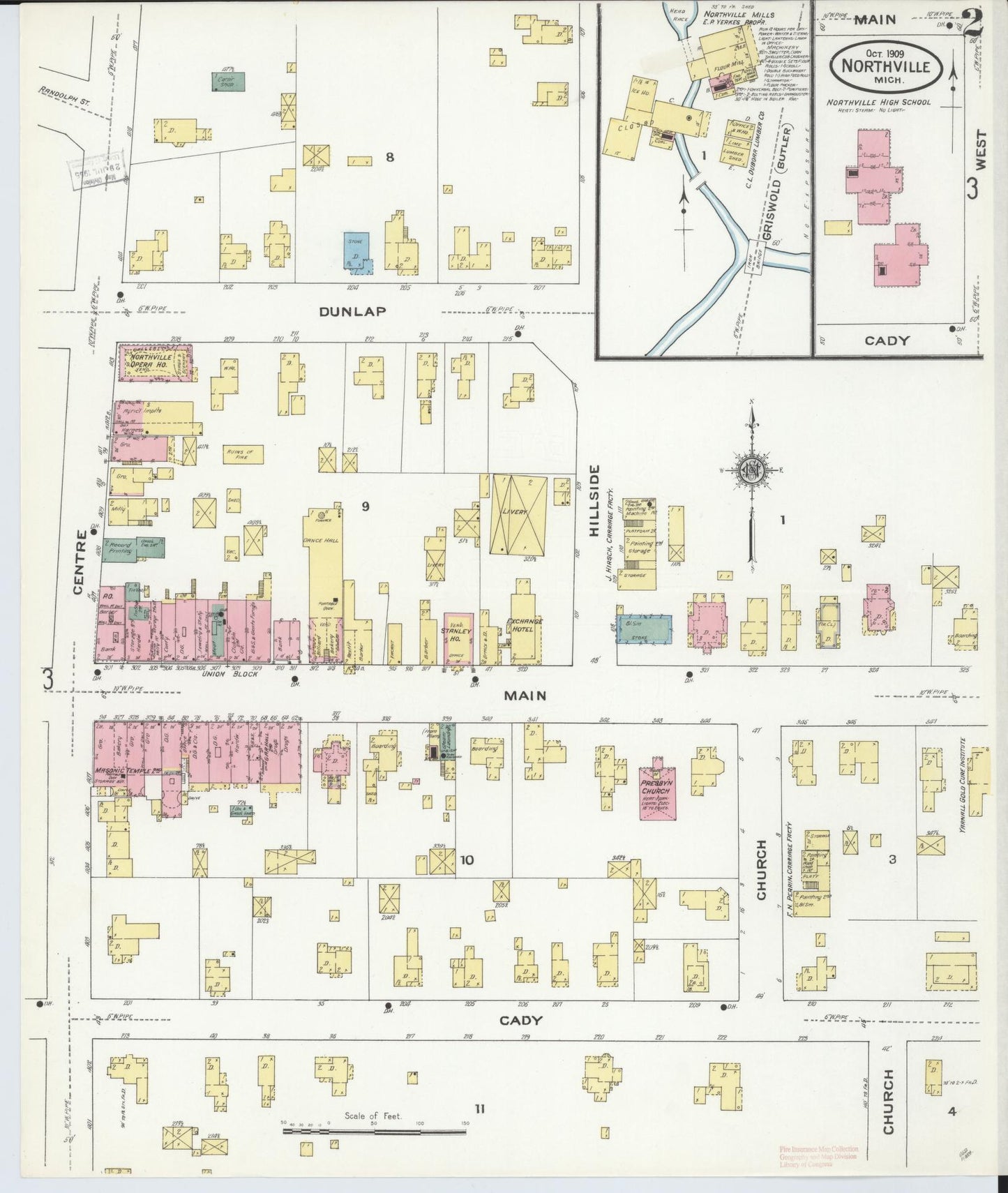 Sanborn Fire Insurance Map from Northville, Wayne County, Michigan (1909), Sheet #0002 - Complete Map Set gallery image, historic Sanborn map, vintage wall art, Michigan Michigan