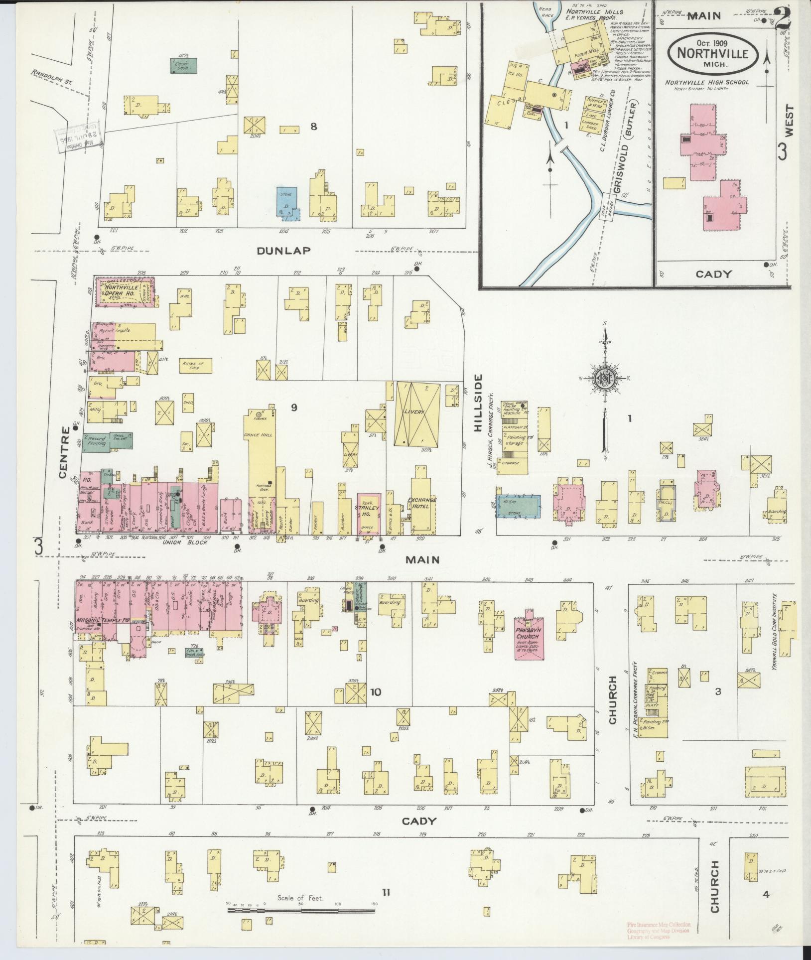 Sanborn Fire Insurance Map from Northville, Wayne County, Michigan (1909), Sheet #0002 - Complete Map Set gallery image, historic Sanborn map, vintage wall art, Michigan Michigan