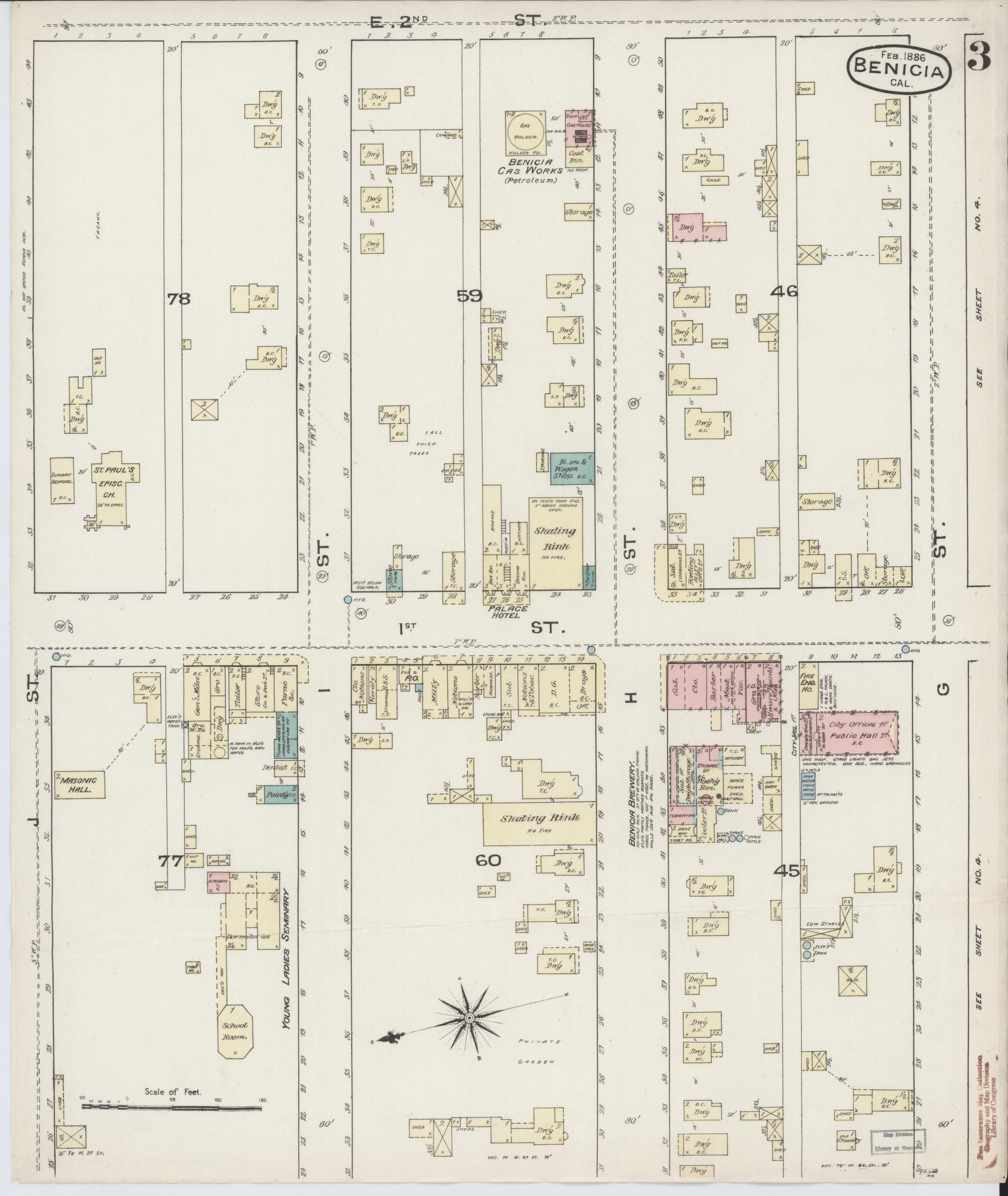 Sanborn Fire Insurance Map from Benicia, Solano County, California (1886), Sheet #0003 - Historic Sanborn Fire Insurance Map Print, vintage old map wall art, antique decor, genealogy gift, California California map