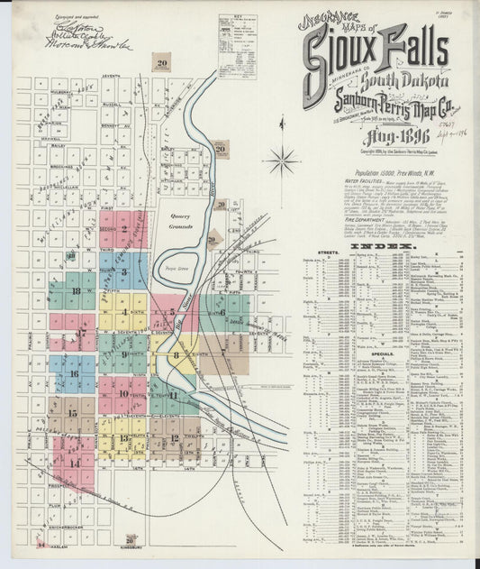 Sanborn Fire Insurance Map from Sioux Falls, Minnehaha County, South Dakota (1896), Sheet #0001 - Complete Map Set gallery image, historic Sanborn map, vintage wall art, South Dakota South Dakota