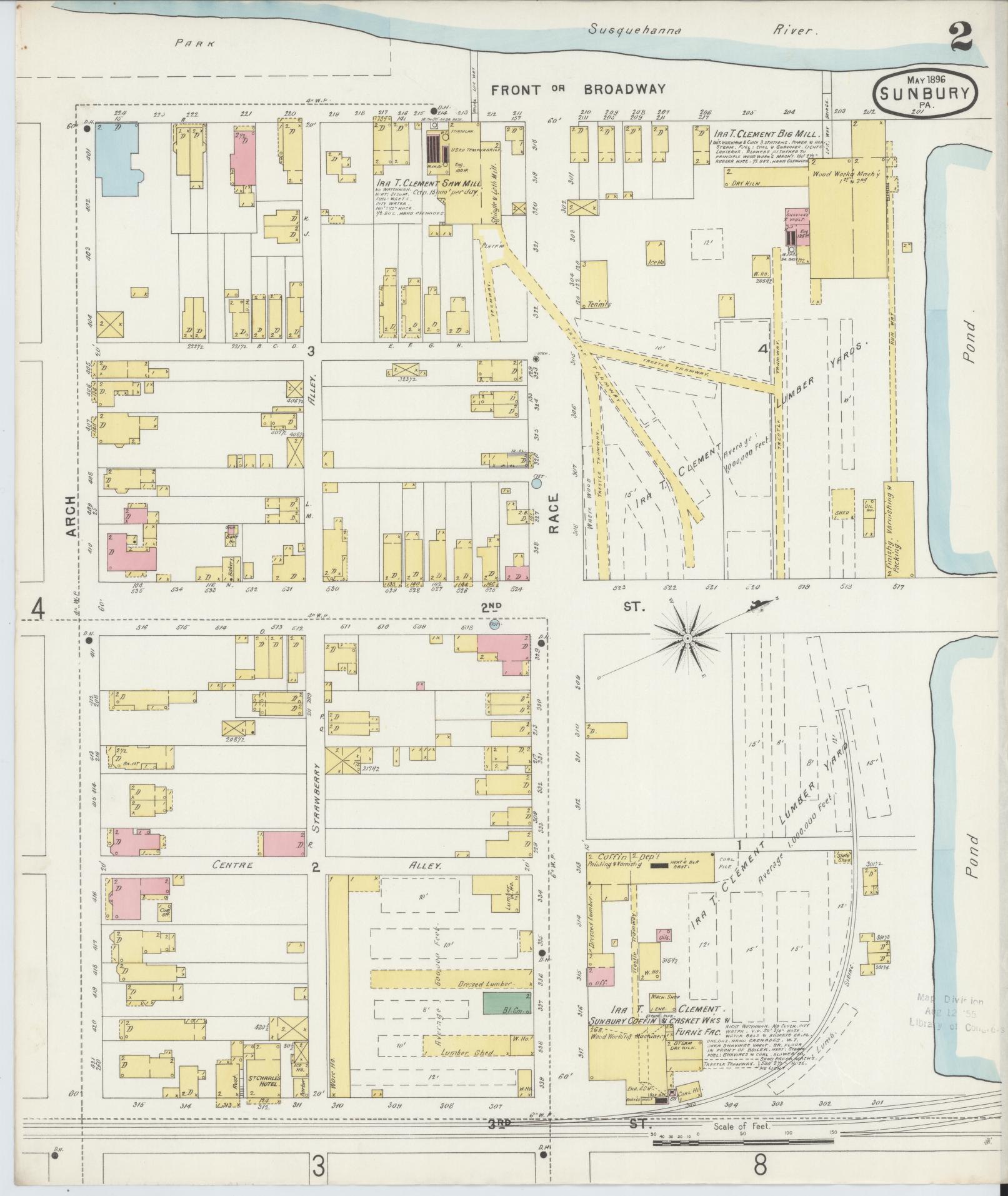 Sanborn Fire Insurance Map from Sunbury, Northumberland County, Pennsylvania (1896), Sheet #0002 - Complete Map Set gallery image, historic Sanborn map, vintage wall art, Pennsylvania Pennsylvania