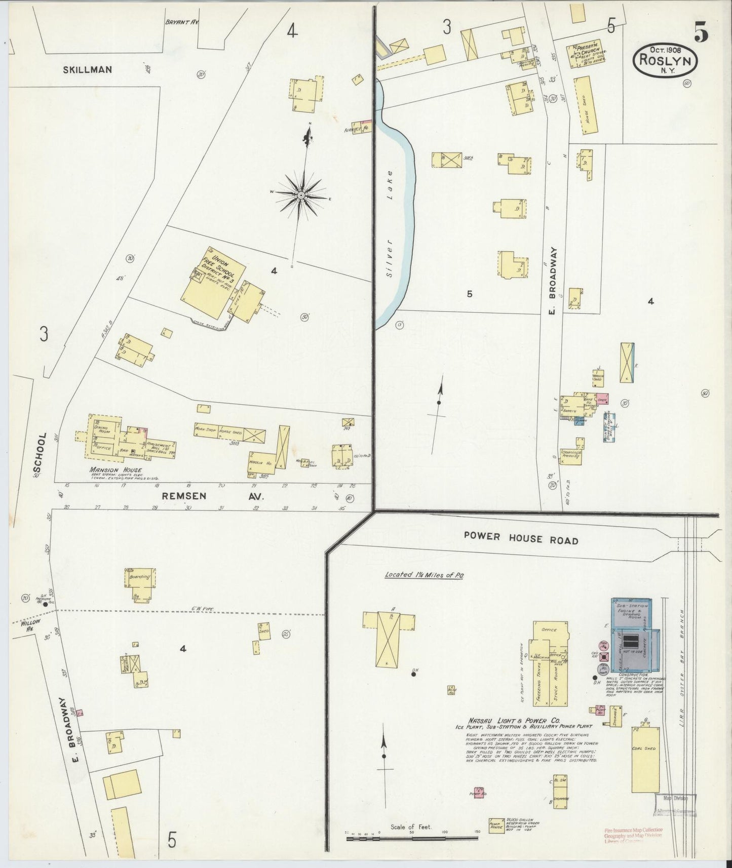 Sanborn Fire Insurance Map from Roslyn, Nassau County, New York (1908), Sheet #0005 - Historic Sanborn Fire Insurance Map Print, vintage old map wall art, antique decor, genealogy gift, New York New York map