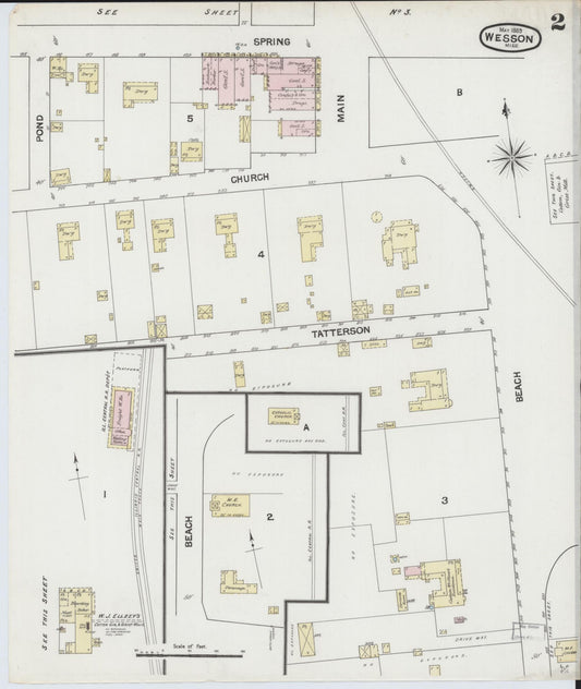Sanborn Fire Insurance Map from Wesson, Copiah County, Mississippi (1889), Sheet #0002 - Historic Sanborn Fire Insurance Map Print, vintage old map wall art, antique decor, genealogy gift, Mississippi Mississippi map