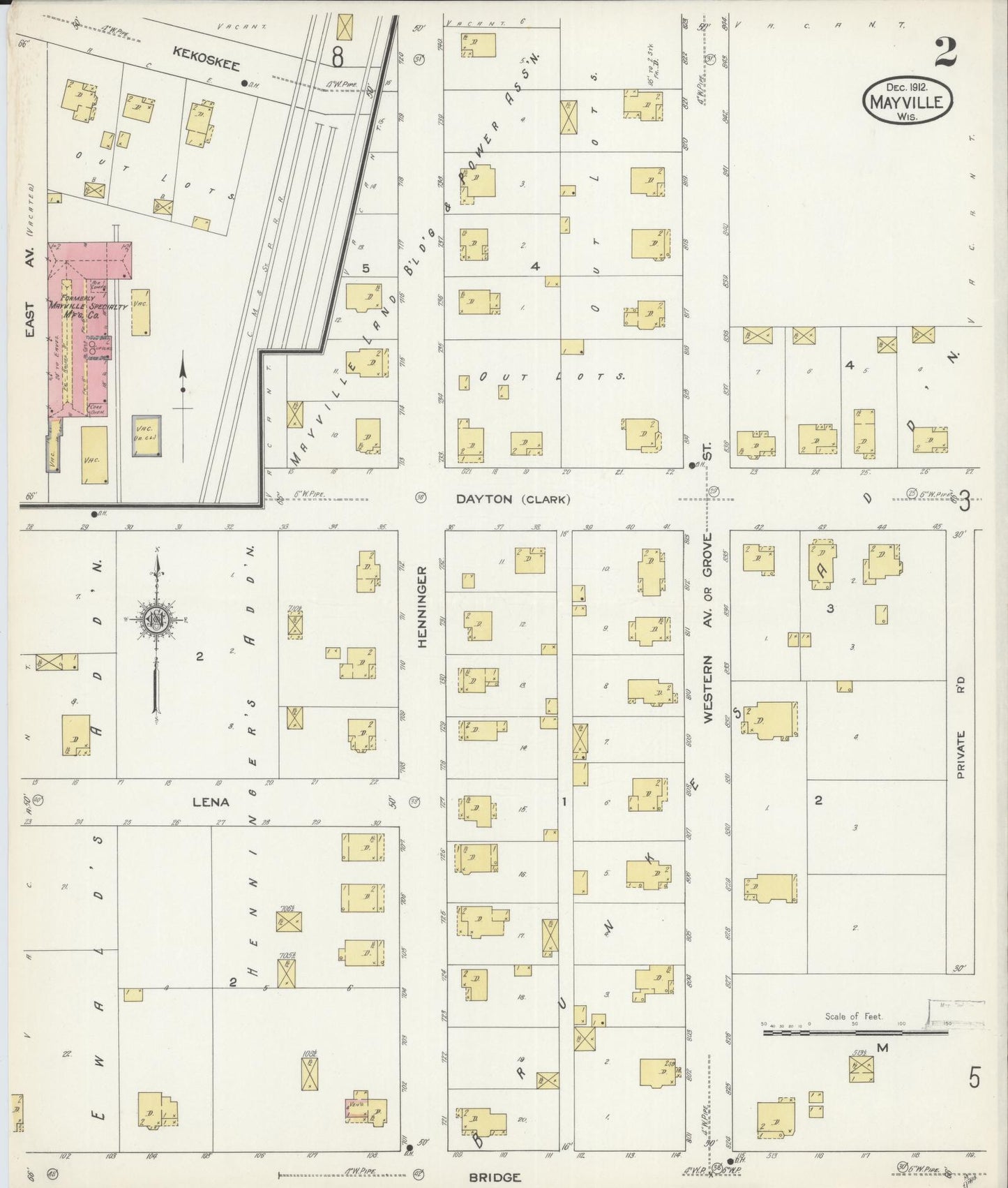 Sanborn Fire Insurance Map from Mayville, Dodge County, Wisconsin (1912), Sheet #0002 - Historic Sanborn Fire Insurance Map Print, vintage old map wall art, antique decor, genealogy gift, Wisconsin Wisconsin map