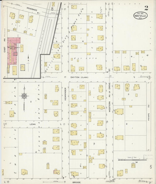 Sanborn Fire Insurance Map from Mayville, Dodge County, Wisconsin (1912), Sheet #0002 - Historic Sanborn Fire Insurance Map Print, vintage old map wall art, antique decor, genealogy gift, Wisconsin Wisconsin map
