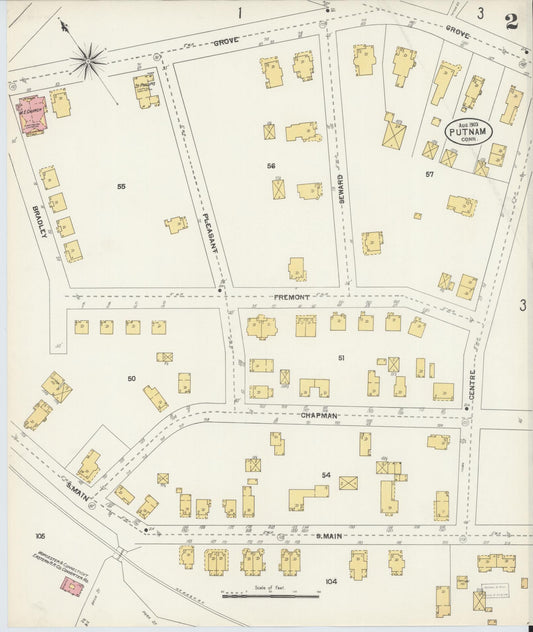 Sanborn Fire Insurance Map from Putnam, Windham County, Connecticut (1903), Sheet #0002 - Historic Sanborn Fire Insurance Map Print, vintage old map wall art, antique decor, genealogy gift, Connecticut Connecticut map
