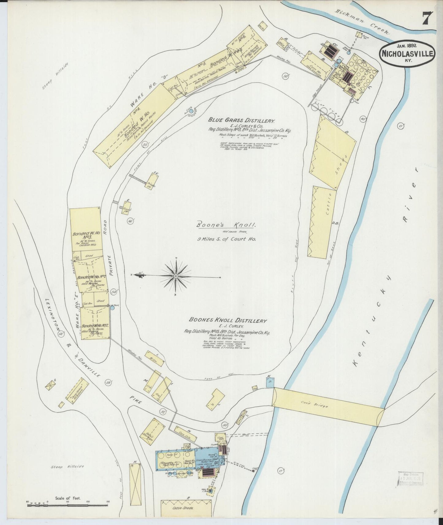 Sanborn Fire Insurance Map from Nicholasville, Jessamine County, Kentucky (1892), Sheet #0007 - Complete Map Set gallery image, historic Sanborn map, vintage wall art, Kentucky Kentucky