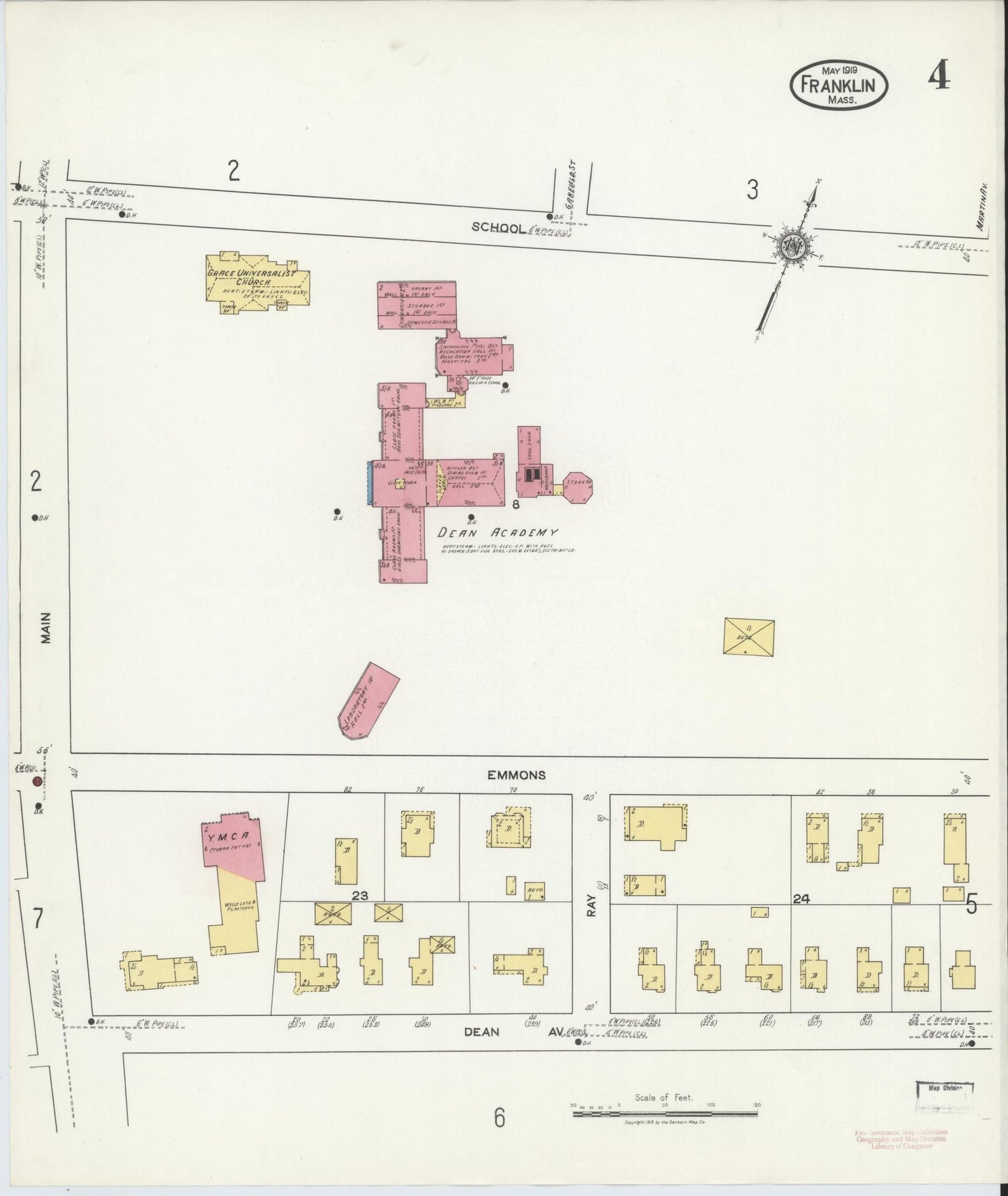 Sanborn Fire Insurance Map from Franklin, Norfolk County, Massachusetts (1919), Sheet #0004 - Complete Map Set gallery image, historic Sanborn map, vintage wall art, Massachusetts Massachusetts