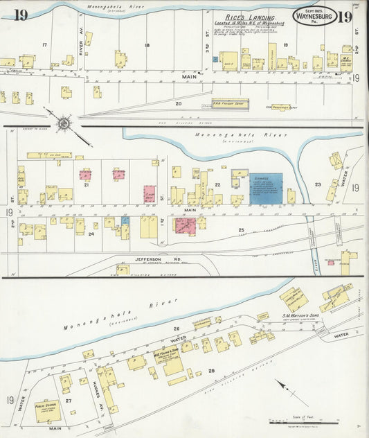 Sanborn Fire Insurance Map from Waynesburg, Greene County, Pennsylvania (1925), Sheet #0019 - Historic Sanborn Fire Insurance Map Print, vintage old map wall art, antique decor, genealogy gift, Pennsylvania Pennsylvania map