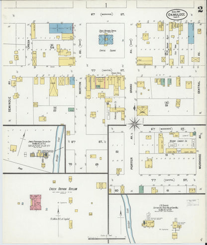 Sanborn Fire Insurance Map from Okmulgee, Okmulgee County, Oklahoma (1901), Sheet #0002 - Complete Map Set gallery image, historic Sanborn map, vintage wall art, Oklahoma Oklahoma
