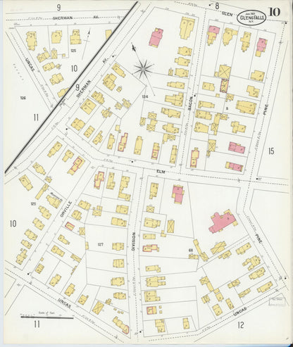Sanborn Fire Insurance Map from Glens Falls, Warren County, New York (1901), Sheet #0010 - Historic Sanborn Fire Insurance Map Print, vintage old map wall art, antique decor, genealogy gift, New York New York map
