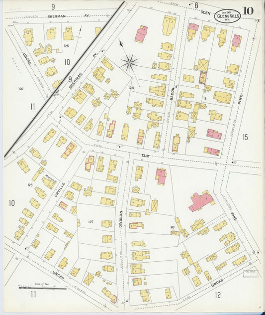 Sanborn Fire Insurance Map from Glens Falls, Warren County, New York (1901), Sheet #0010 - Historic Sanborn Fire Insurance Map Print, vintage old map wall art, antique decor, genealogy gift, New York New York map