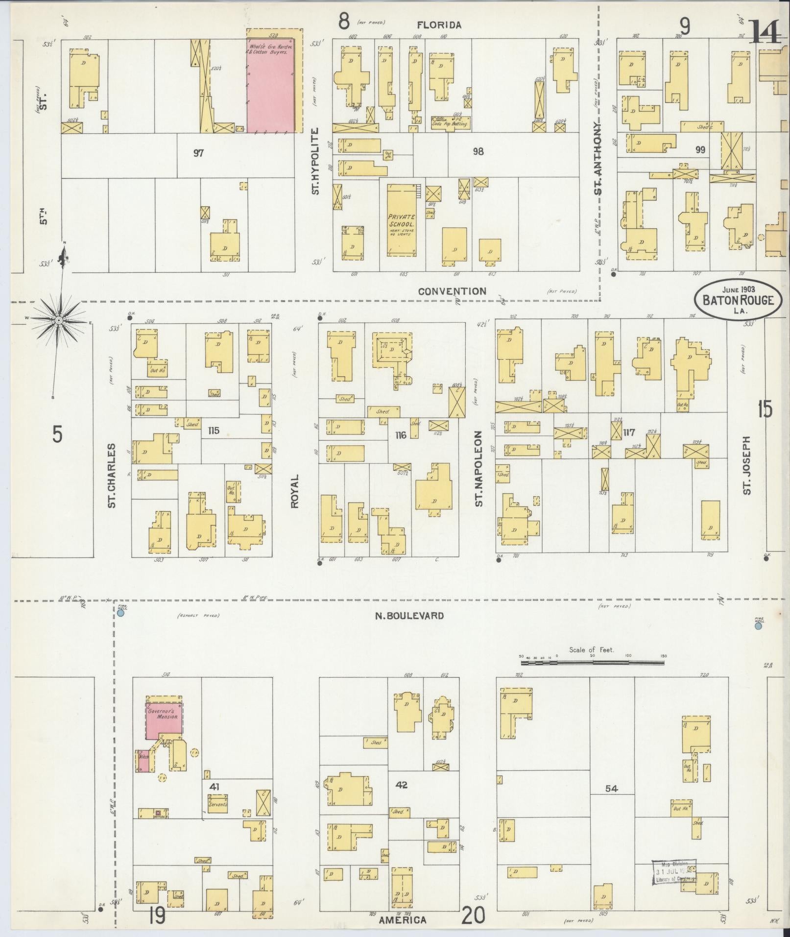 Sanborn Fire Insurance Map from Baton Rouge, East Baton Rouge Parish, Louisiana (1903), Sheet #0014 - Complete Map Set gallery image, historic Sanborn map, vintage wall art, Louisiana Louisiana