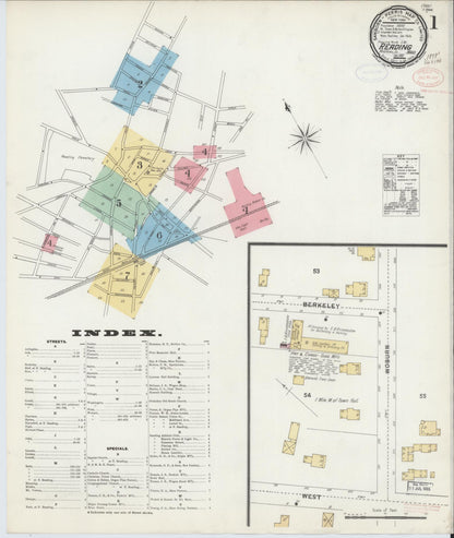 Sanborn Fire Insurance Map from Reading, Middlesex County, Massachusetts (1897), Sheet #0001 - Historic Sanborn Fire Insurance Map Print, vintage old map wall art, antique decor, genealogy gift, Massachusetts Massachusetts map