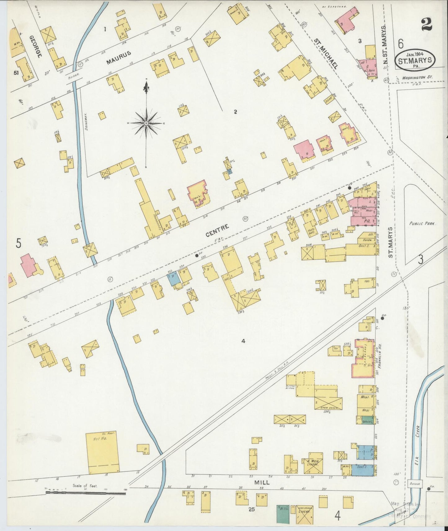 Sanborn Fire Insurance Map from Saint Marys, Elk County, Pennsylvania (1904), Sheet #0002 - Complete Map Set gallery image, historic Sanborn map, vintage wall art, Pennsylvania Pennsylvania