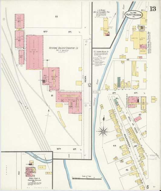 Sanborn Fire Insurance Map from Huntingdon, Huntingdon County, Pennsylvania (1906), Sheet #0013 - Historic Sanborn Fire Insurance Map Print, vintage old map wall art, antique decor, genealogy gift, Pennsylvania Pennsylvania map