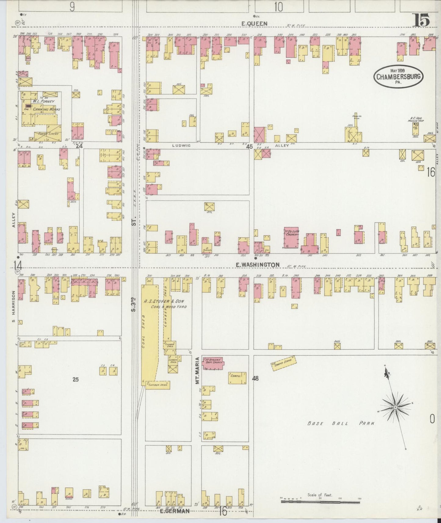 Sanborn Fire Insurance Map from Chambersburg, Franklin County, Pennsylvania (1899), Sheet #0015 - Historic Sanborn Fire Insurance Map Print, vintage old map wall art, antique decor, genealogy gift, Pennsylvania Pennsylvania map