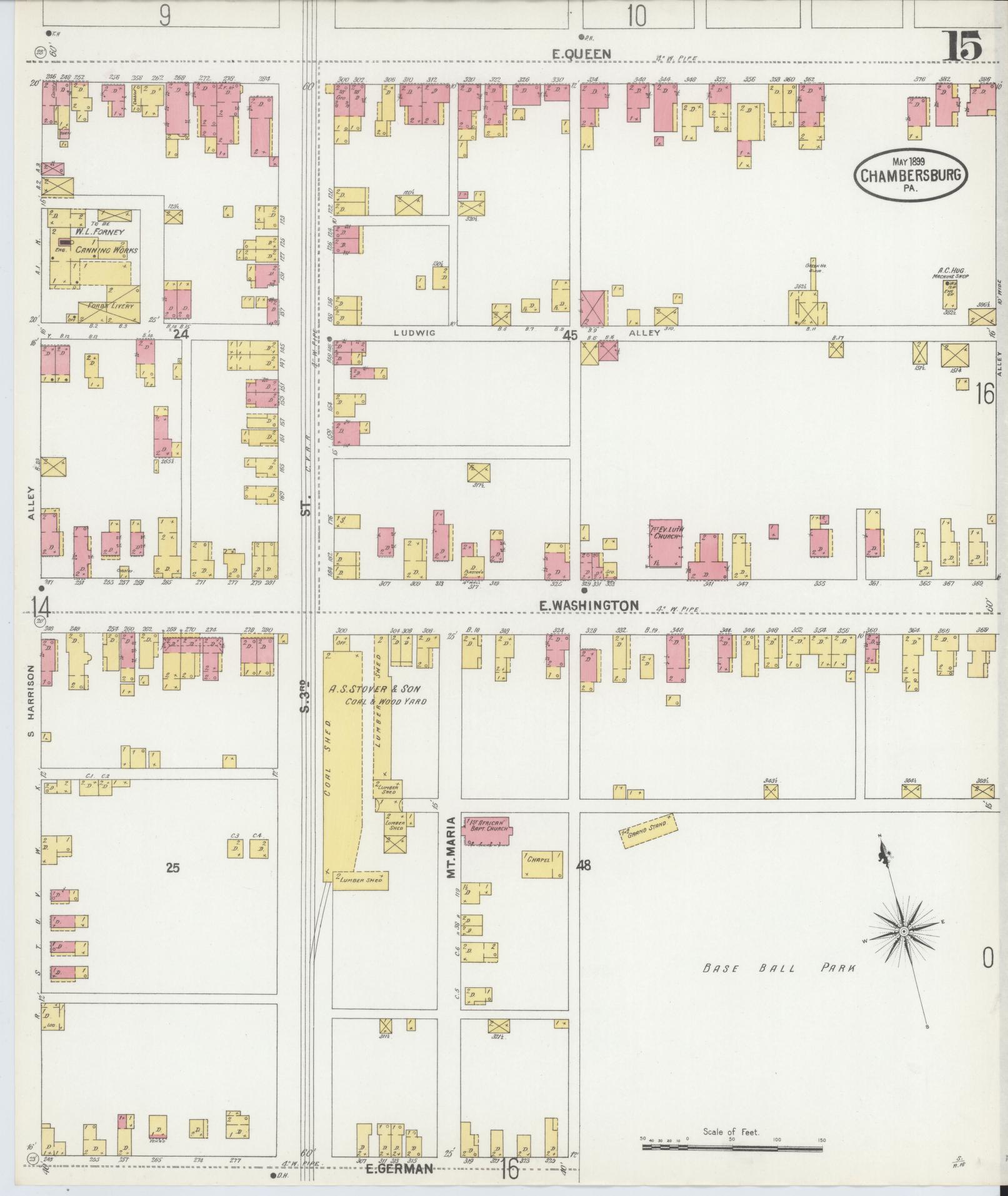 Sanborn Fire Insurance Map from Chambersburg, Franklin County, Pennsylvania (1899), Sheet #0015 - Historic Sanborn Fire Insurance Map Print, vintage old map wall art, antique decor, genealogy gift, Pennsylvania Pennsylvania map