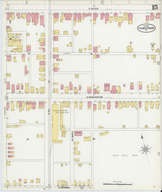 Sanborn Fire Insurance Map from Chambersburg, Franklin County, Pennsylvania (1899), Sheet #0015 - Historic Sanborn Fire Insurance Map Print, vintage old map wall art, antique decor, genealogy gift, Pennsylvania Pennsylvania map