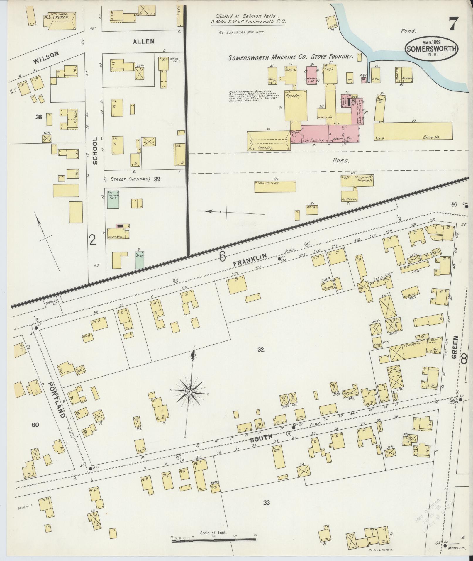 Sanborn Fire Insurance Map from Somersworth, Strafford County, New Hampshire (1898), Sheet #0007 - Complete Map Set gallery image, historic Sanborn map, vintage wall art, Maine Maine