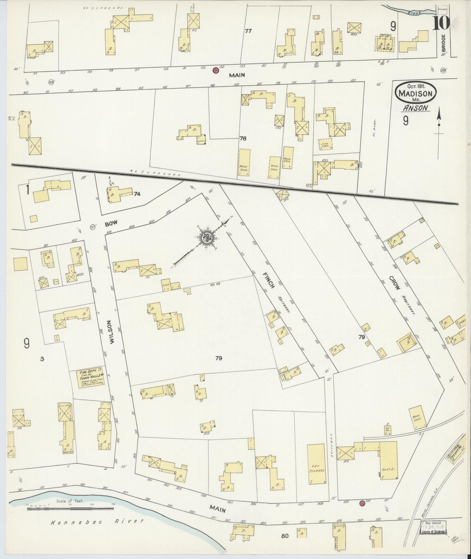 Sanborn Fire Insurance Map from Madison, Somerset County, Maine (1911), Sheet #0010 - Historic Sanborn Fire Insurance Map Print, vintage old map wall art, antique decor, genealogy gift, Maine Maine map