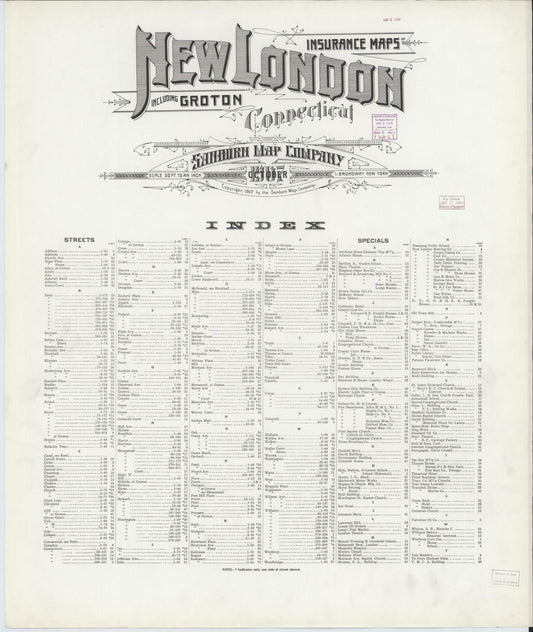 Sanborn Fire Insurance Map from New London, New London County, Connecticut (1907), Sheet #0001 - Historic Sanborn Fire Insurance Map Print, vintage old map wall art, antique decor, genealogy gift, Connecticut Connecticut map