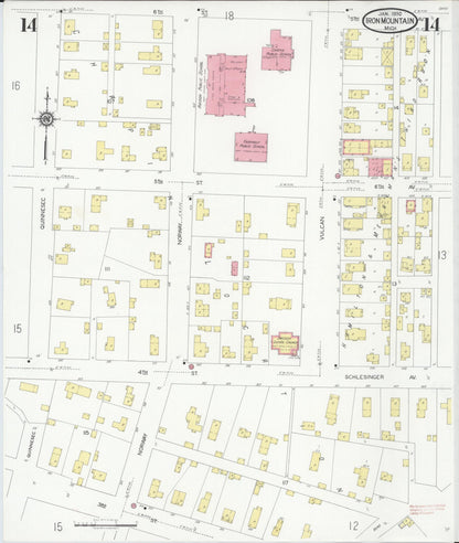Sanborn Fire Insurance Map from Iron Mountain, Dickinson County, Michigan (1930), Sheet #0014 - Historic Sanborn Fire Insurance Map Print, vintage old map wall art, antique decor, genealogy gift, Michigan Michigan map
