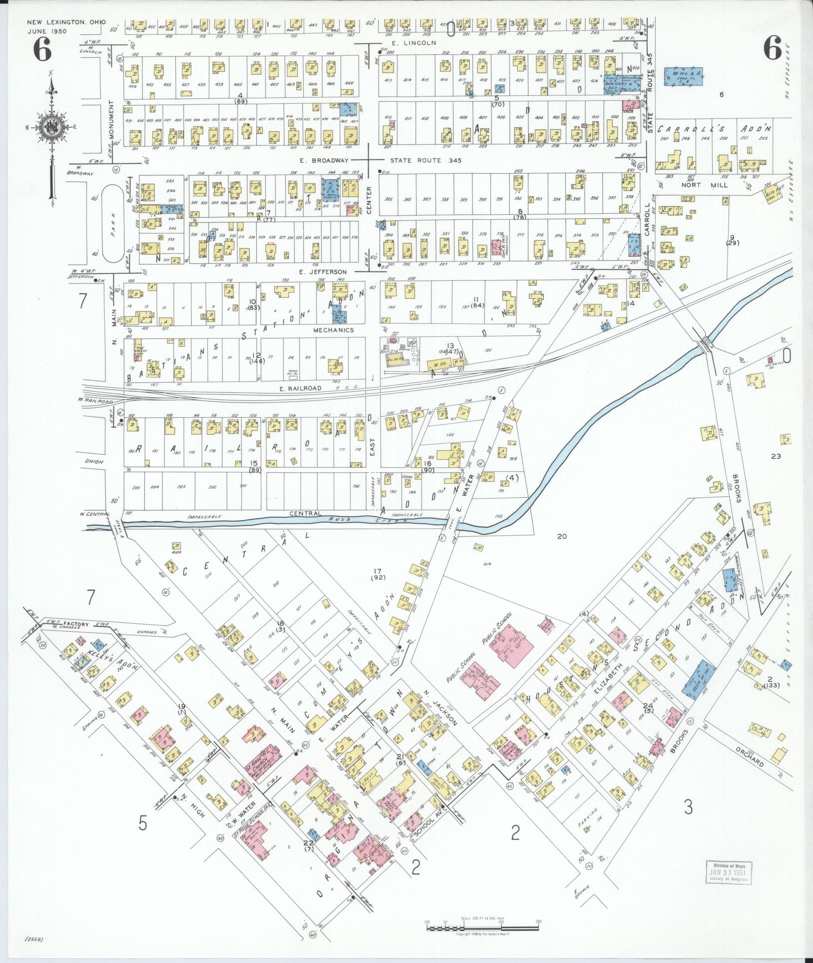 Sanborn Fire Insurance Map from New Lexington, Perry County, Ohio (1950), Sheet #0006 - Historic Sanborn Fire Insurance Map Print, vintage old map wall art, antique decor, genealogy gift, Ohio Ohio map