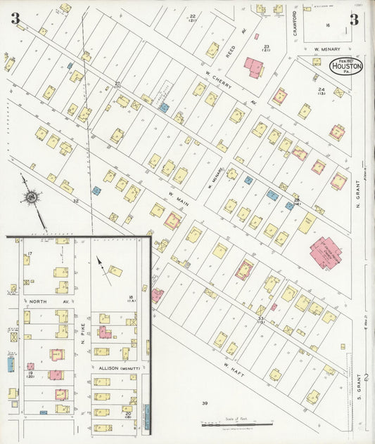 Sanborn Fire Insurance Map from Houston, Washington County, Pennsylvania (1927), Sheet #0003 - Historic Sanborn Fire Insurance Map Print, vintage old map wall art, antique decor, genealogy gift, Pennsylvania Pennsylvania map
