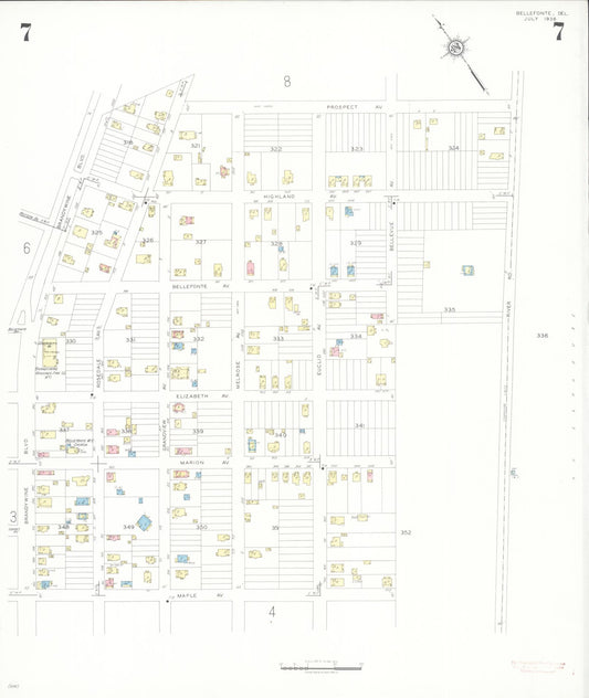 Sanborn Fire Insurance Map from Bellefonte, New Castle County, Delaware (1936), Sheet #0007 - Historic Sanborn Fire Insurance Map Print, vintage old map wall art, antique decor, genealogy gift, Delaware Delaware map